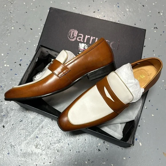 Carrucci Leather Brown Men’s Oxford Loafers Shoes, size 9.5 - Picture 4 of 8